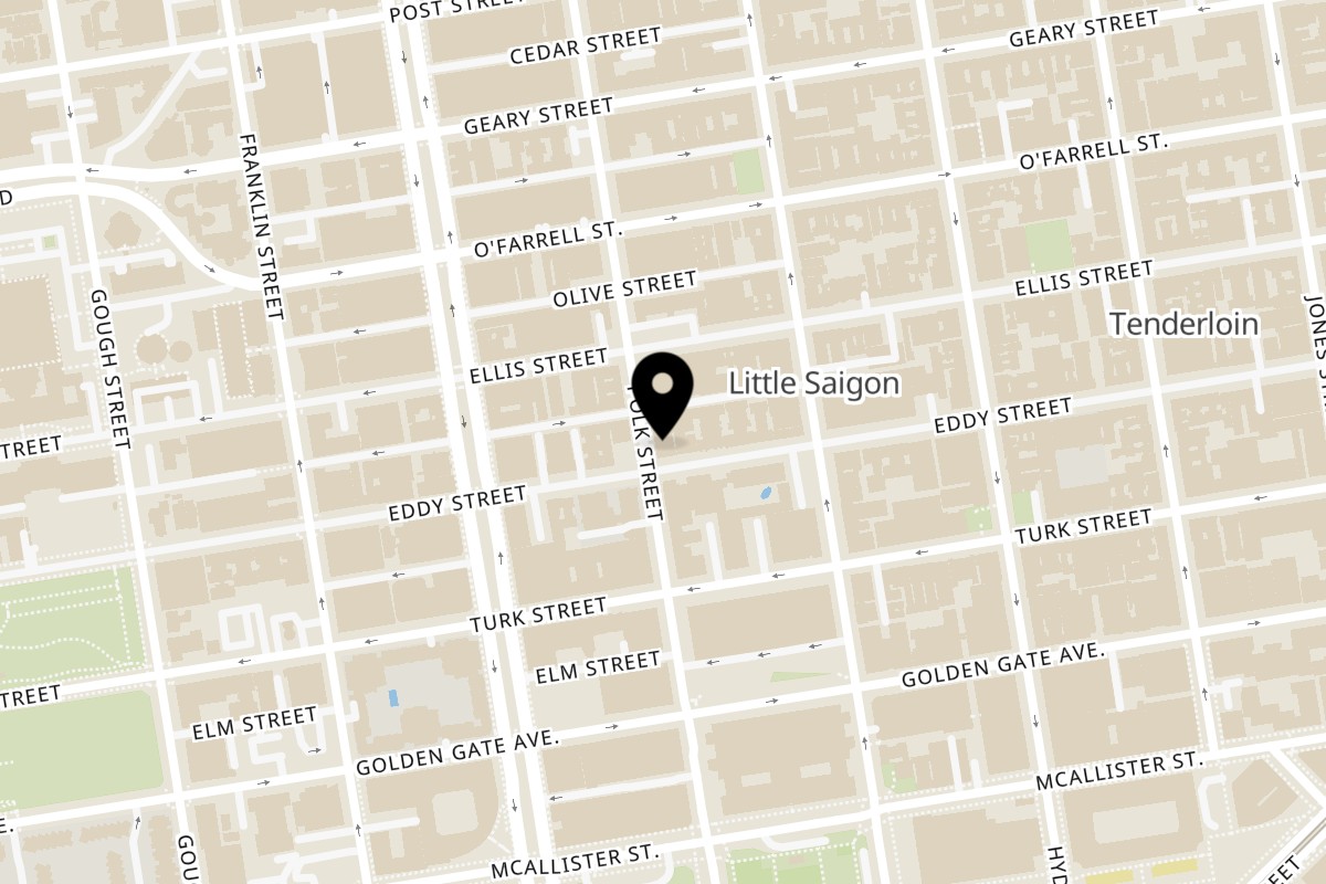 Map showing the location of Farmhouse Kitchen Thai Express on 700 Polk St in San Francisco