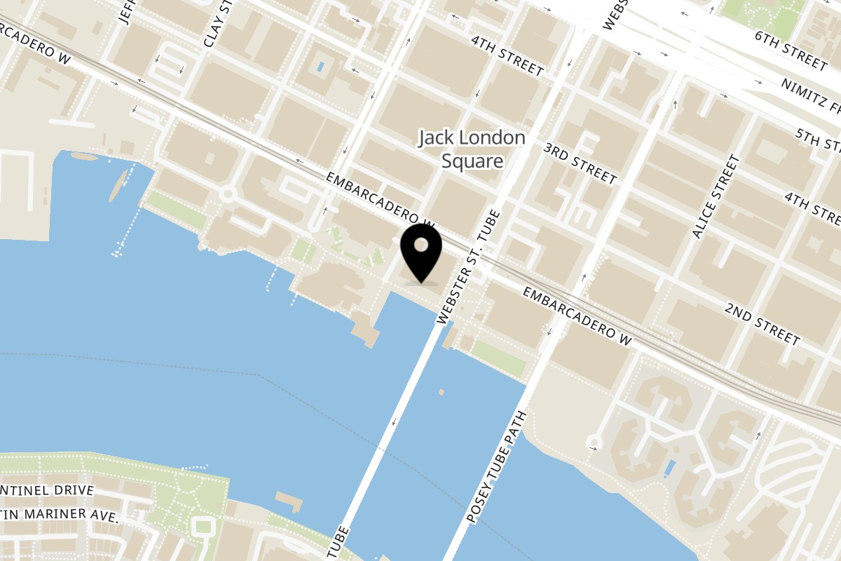 Map showing the location of Farmhouse Kitchen Thai Oakland on 336 Water St in Oakland