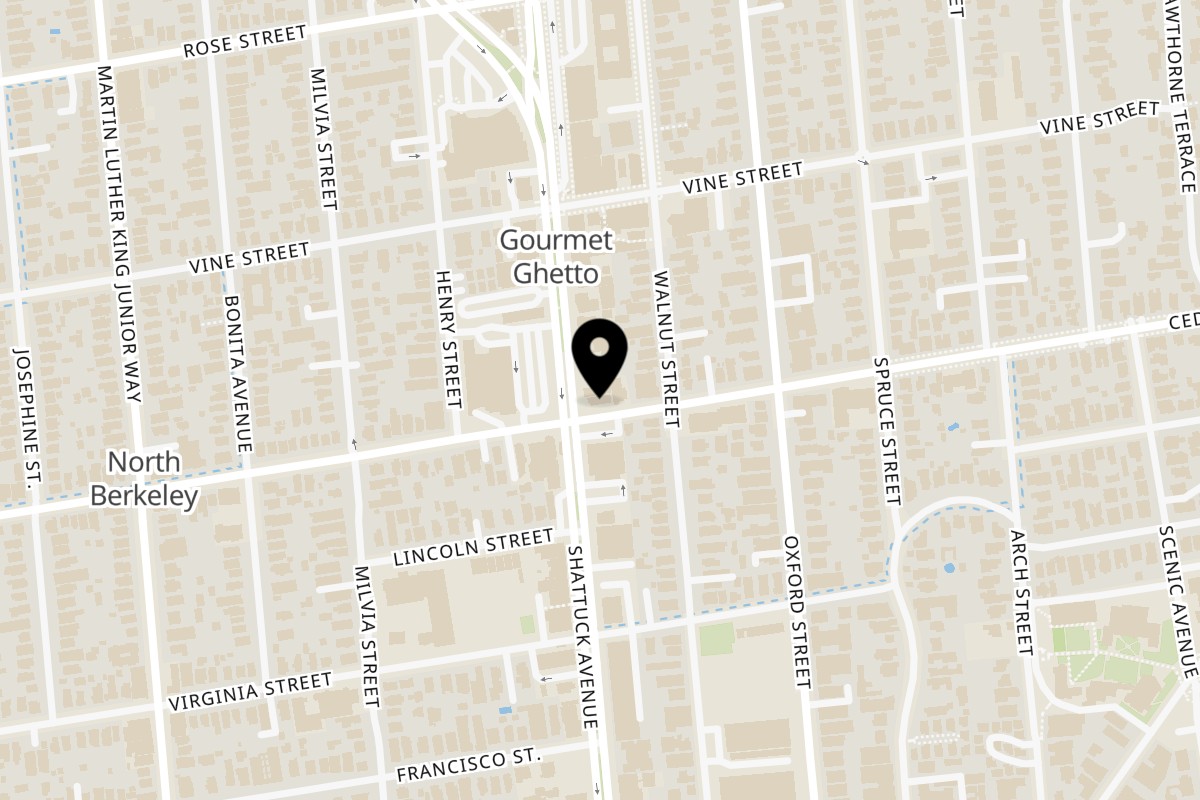Map showing the location of Farmhouse Kitchen Thai Berkeley on 1549 Shattuck Ave. in Berkeley